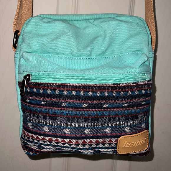 Leaper Southwest Design Shoulder Bag Turquoise Pocket Beige - Picture 7 of 9
